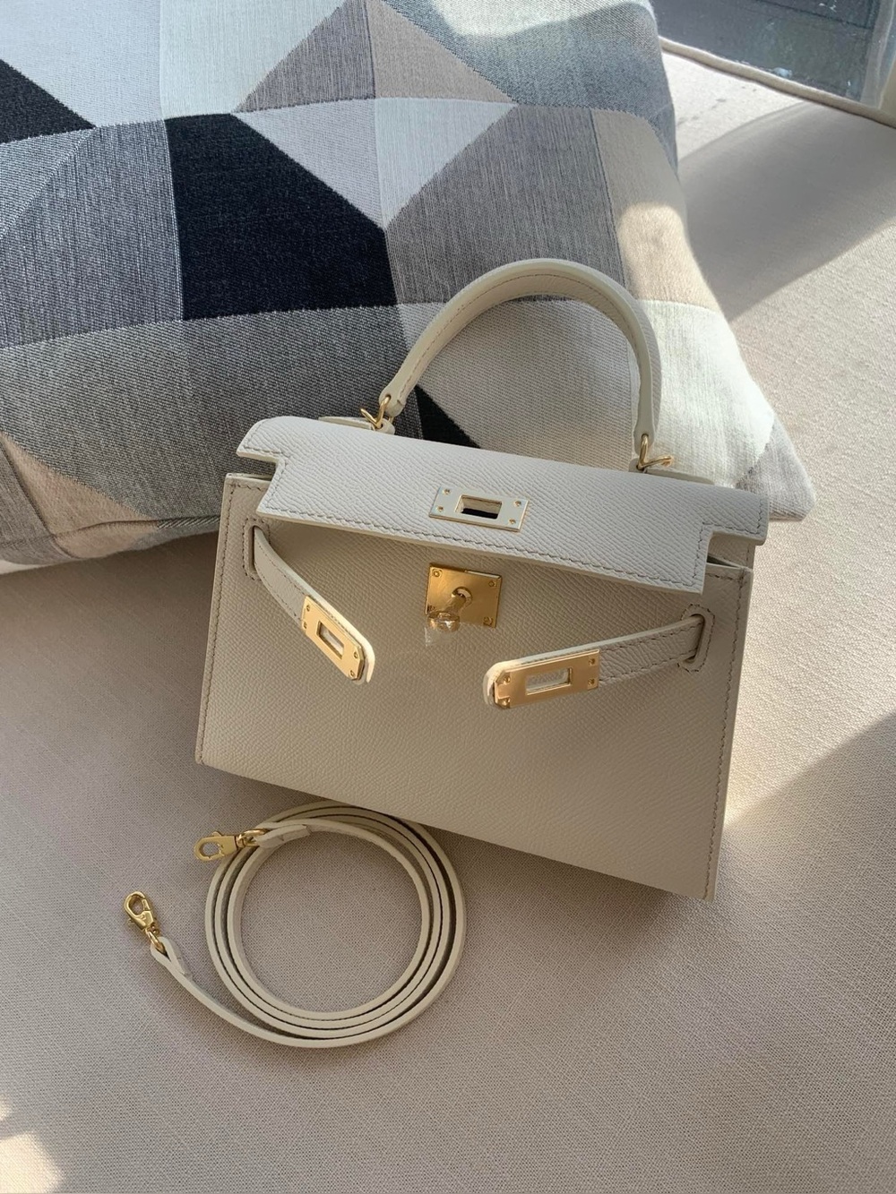 Hermes Cream Mini Kelly with Gold Hardware